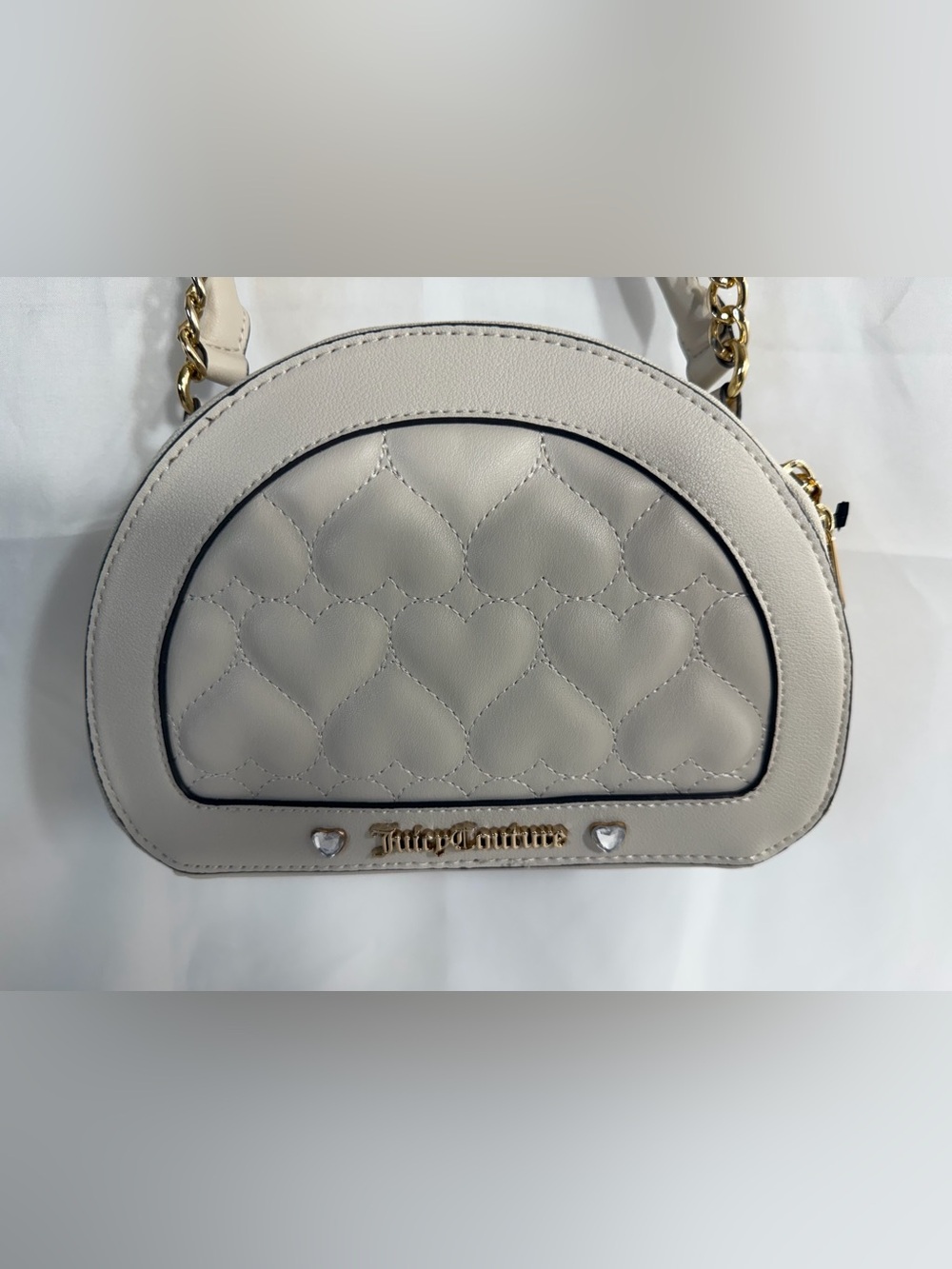 Juicy Couture Cream Heart-Quilted Mini Dome Bag with Gold Logo